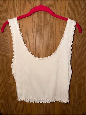 Ribbed Scoop Crop Tank Top - Cream Size L